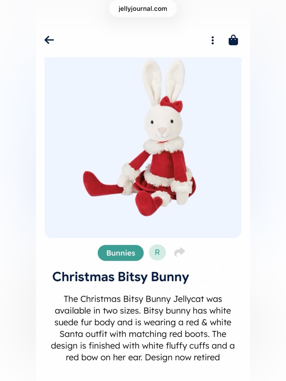 Jellycat Christmas Bitsy Bunny stuffed animal - Picture 7 of 8